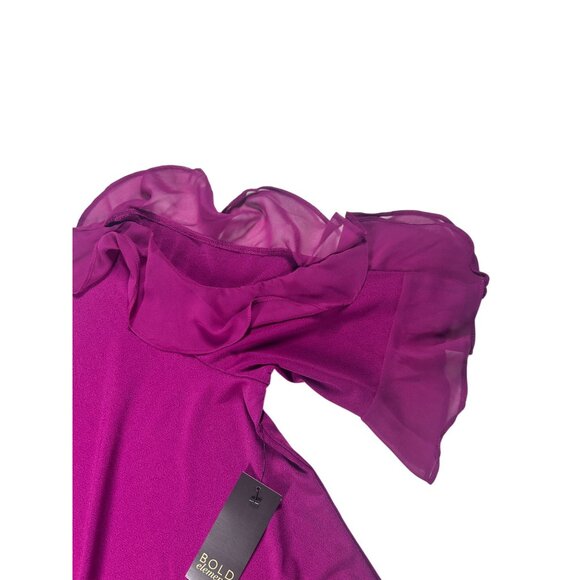 Bold Elements‎ Blouse Women's Large Magenta Top Ruffled Sleeve Cold Shoulder New - Picture 3 of 9